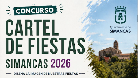 Cartel oficial del Concurso del Cartel de las Fiestas Patronales de Simancas 2026 con información sobre categorías, premios y plazo de presentación.