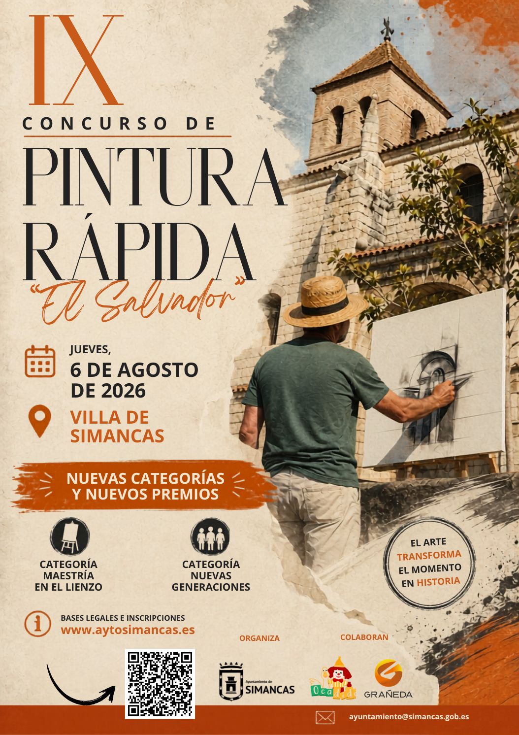 Cartel oficial del IX Concurso de Pintura Rápida El Salvador 2026 organizado por el Ayuntamiento de Simancas con información sobre la convocatoria cultural y artística del municipio.